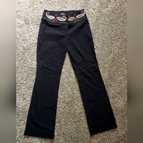 INC| International Concepts| Black Flare Pants with Paisley Western Waistband - Picture 1 of 5